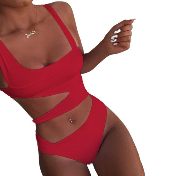 Bandage Cut-Out Knotted One-Piece Swimsuit in Red - Picture 9 of 9